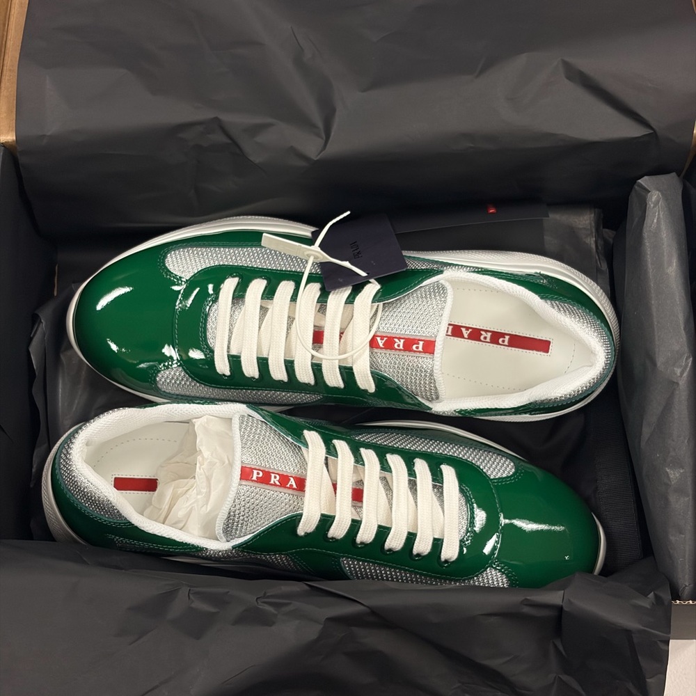 Prada Men's Green and White America’s Cup Sneakers